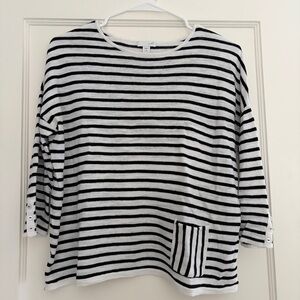 J. Jill Linen Black & White Striped Top
